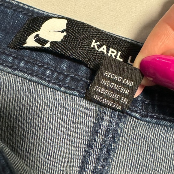 Karl Lagerfeld Paris Lace-Up Braided Stretchy Denim Mini Denim Skirt Sz 10 Y2K - Picture 2 of 13